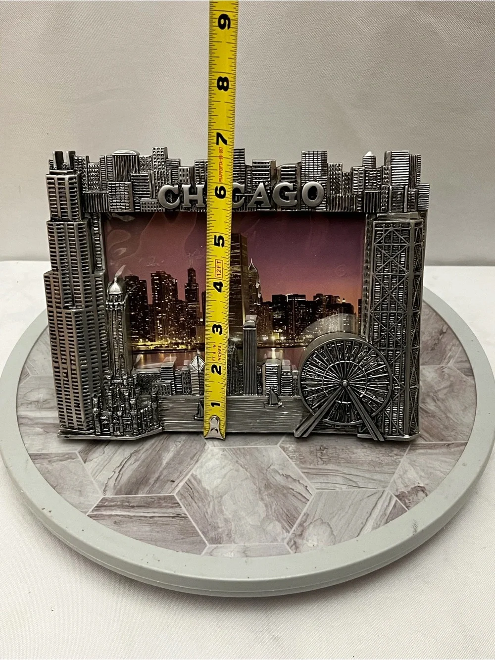 City Concepts Chicago Skyline 4x6 Photo Frame Silver Souvenir Ferris Wheel